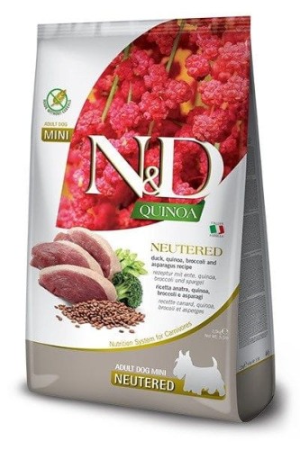 N&D Quinoa Dog Duck, Broccoli, Asparagus Neutered Adult Mini - sucha karma dla psa - 2.5 kg