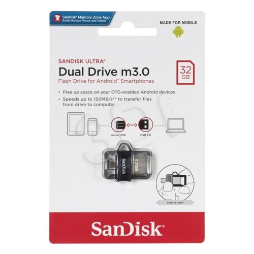 Pendrive SanDisk Ultra Dual Drive M3.0 SDDD3-032G-G46 (32GB; microUSB, USB 3.0; kolor szary)
