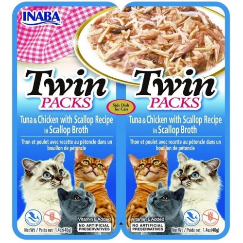 INABA Cat Twin Tuńczyk&Kurczak przegrzebki - Przysmak dla kotów - 2x40g