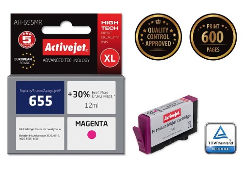 AH-655MR Tusz (zamiennik HP 655 CZ111AE; Premium; 12 ml; czerwony)