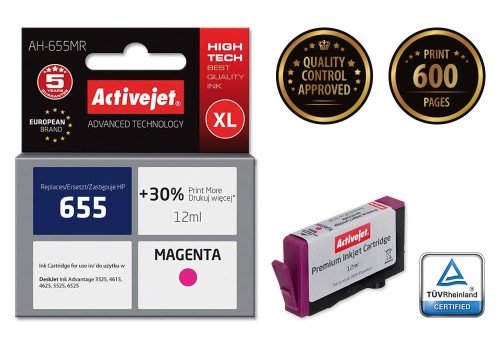 AH-655MR Tusz (zamiennik HP 655 CZ111AE; Premium; 12 ml; czerwony)