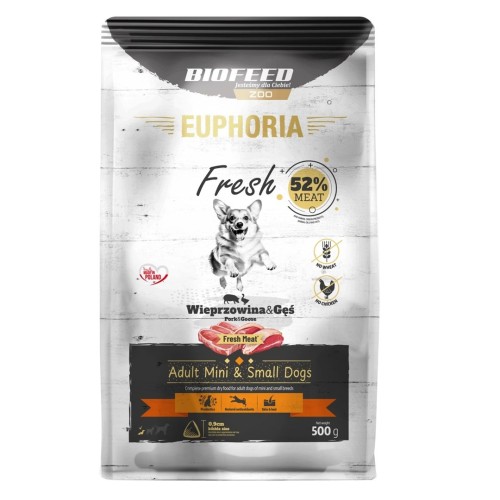 BIOFEED Euphoria fresh meat adult wieprzowina/gęś xs/s 0,5kg