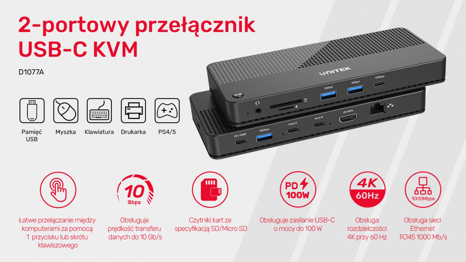 Unitek Przełącznik KVM 4K Hub USB 11 portów