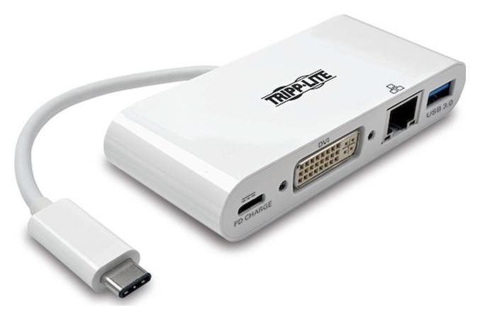Eaton Tripp Lite USB-C Multiport Adapter, DVI, USB-A Port, Gbe and PD Charging, White