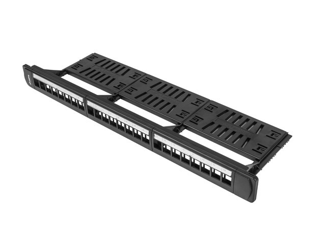 Patch panel Lanberg Patch Panel pusty 24 port 1U 19'' z organizerem do modułów Keystone czarny