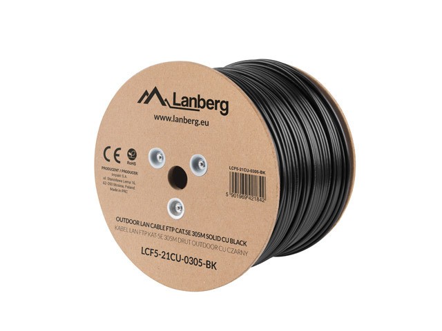 Lanberg kabel LAN FTP kat.5E 305m drut outdoor CU czarny fluke passed