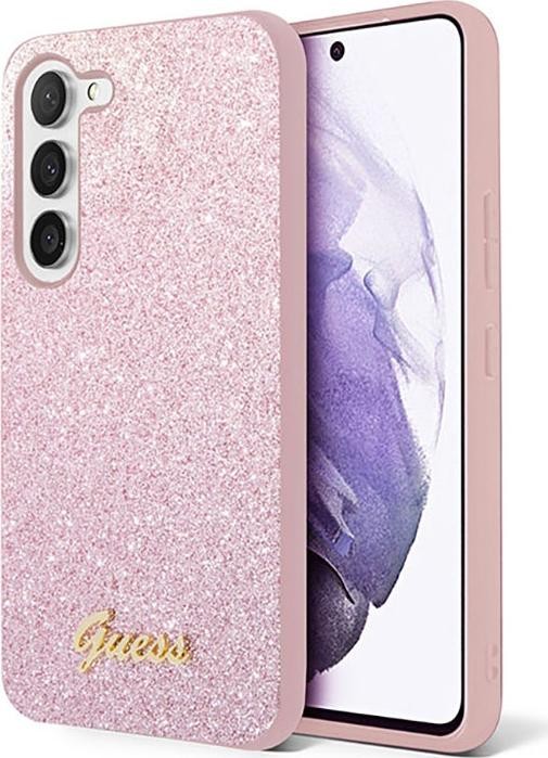 Guess Glitter Flakes Metal Logo Case - Etui Samsung Galaxy S23 (różowy)