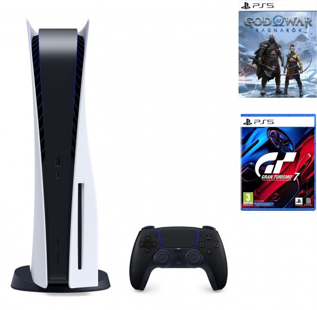 SONY PlayStation 5 + GoW Ragnarok + Gran Turismo 7 + DualSense Wireless Controller Black