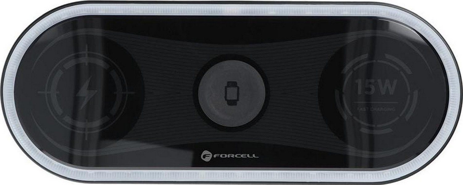 FORCELL F-ENERGY Ellipse ładowarka indukcyjna 3w1 kompatybilna z Apple Qi QC 15W czarna