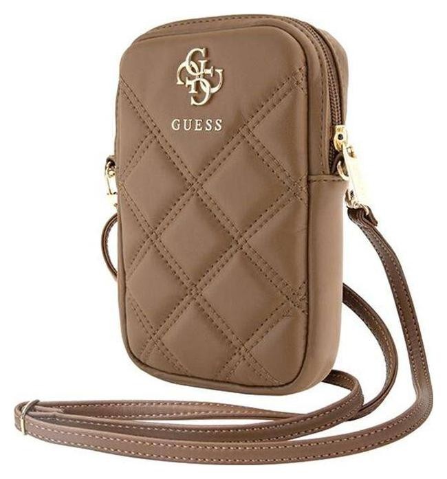 Guess Zip Quilted 4G - Torebka na telefon (brązowy)