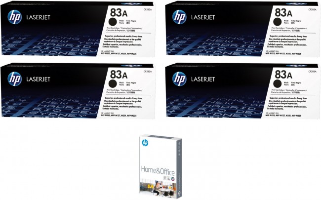 Oryginał Zestaw Toner HP CF283A czarny - cztery sztuki + Papier HP Home & Office