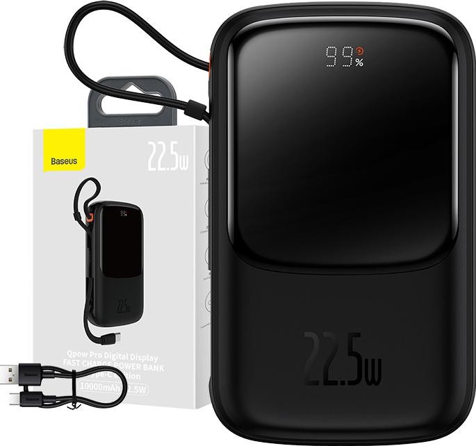 Baseus Qpow Pro z kablem USB-C USB-C USB 10000mAh 22.5W czarny