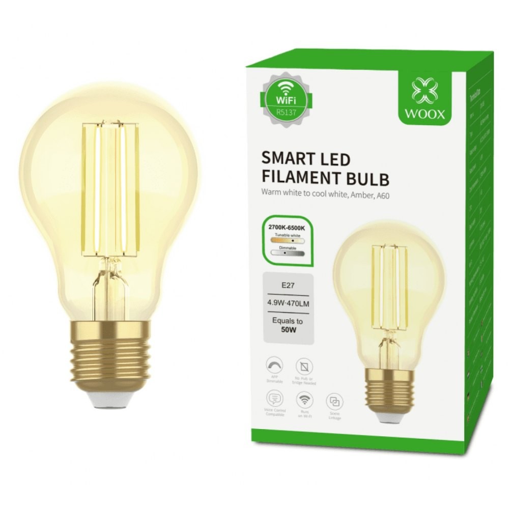 WOOX R5137 Inteligentna smart żarówka Retro WiFi LED 4,9W Filament E27 A60
