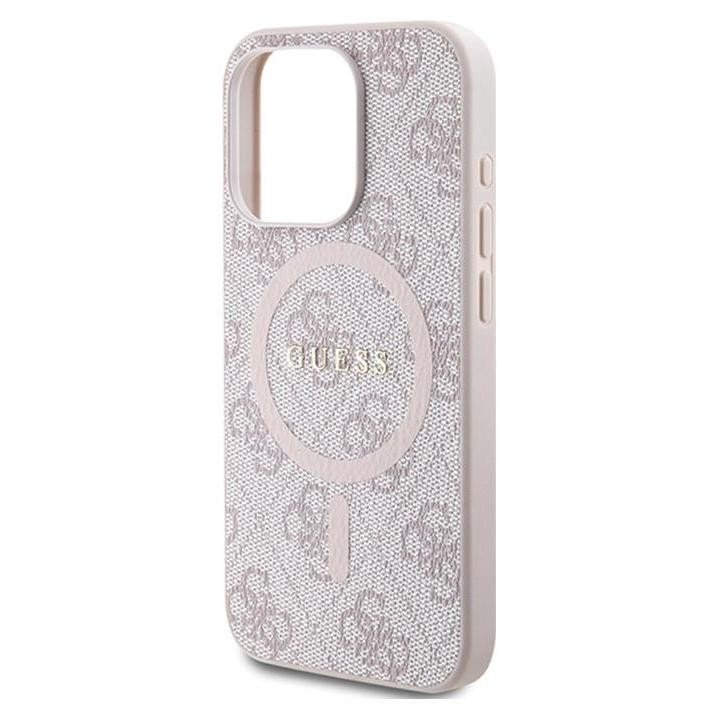 Guess 4G Collection Leather Metal Logo MagSafe - Etui iPhone 15 Pro Max (różowy)