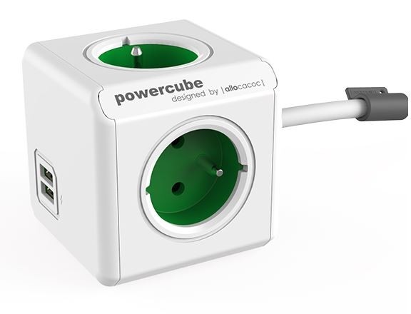 PowerCube Extended 4 gniazda 2x USB 1.5m zielony
