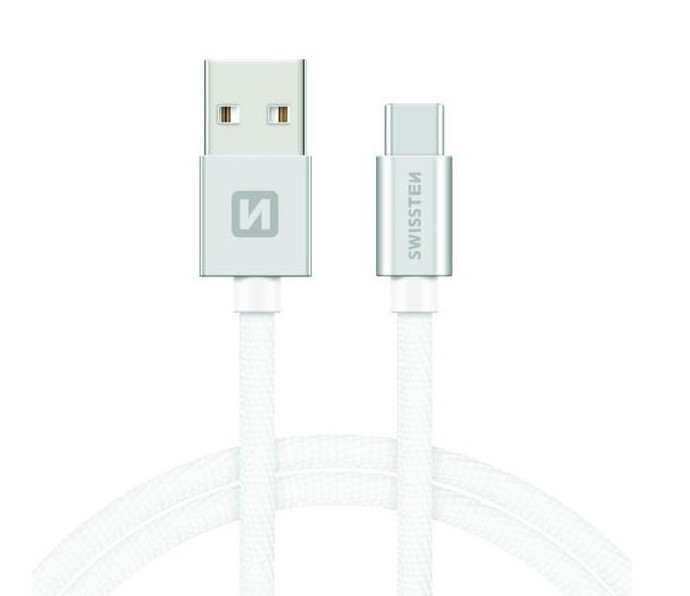 Swissten tekstylny USB - USB-C 1.2m srebrny