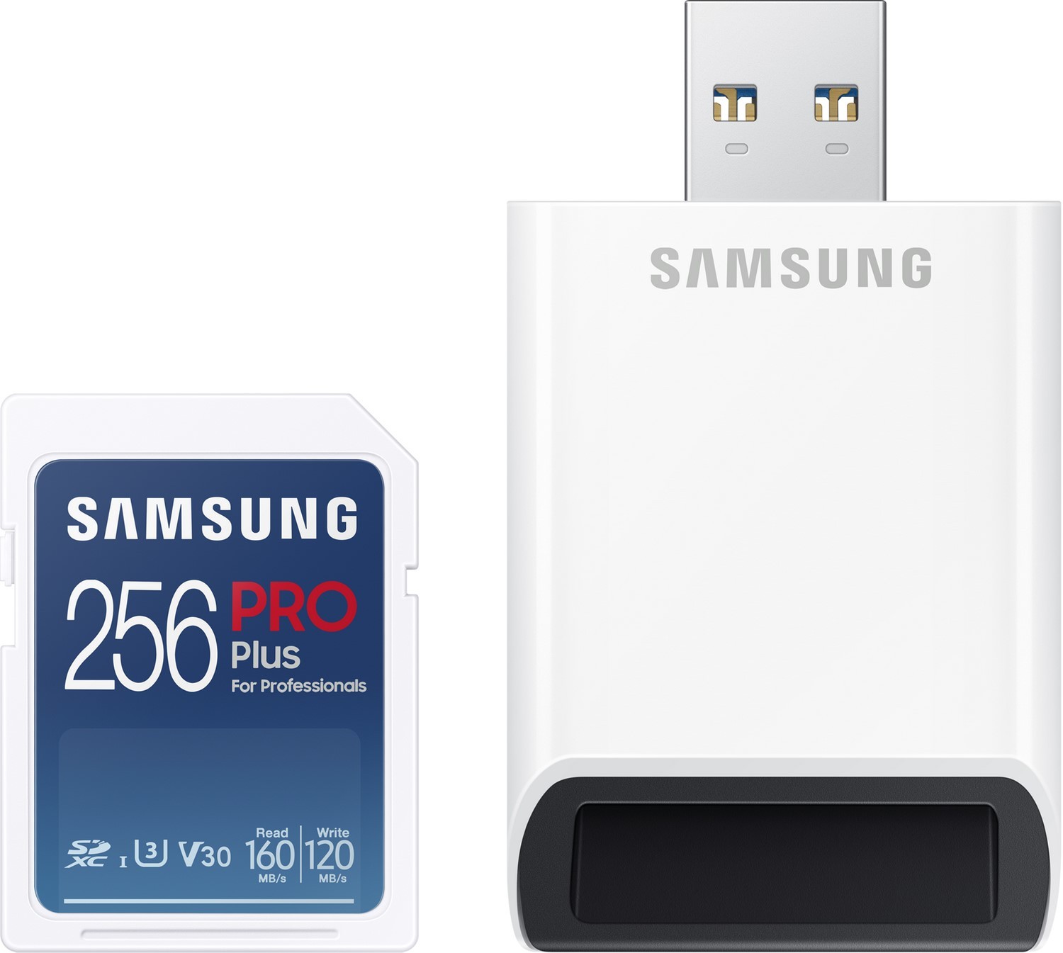 Samsung PRO Plus SDXC 256GB UHS-I U3 [Zapis 120MB/s Odczyt 160MB/s] z czytnikiem
