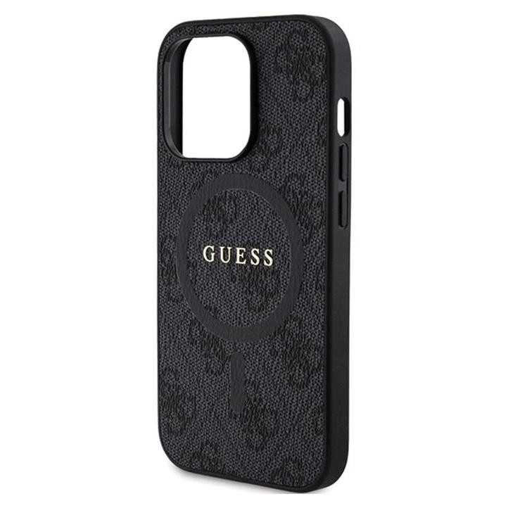 Guess 4G Collection Leather Metal Logo MagSafe - Etui iPhone 15 Pro Max (czarny)