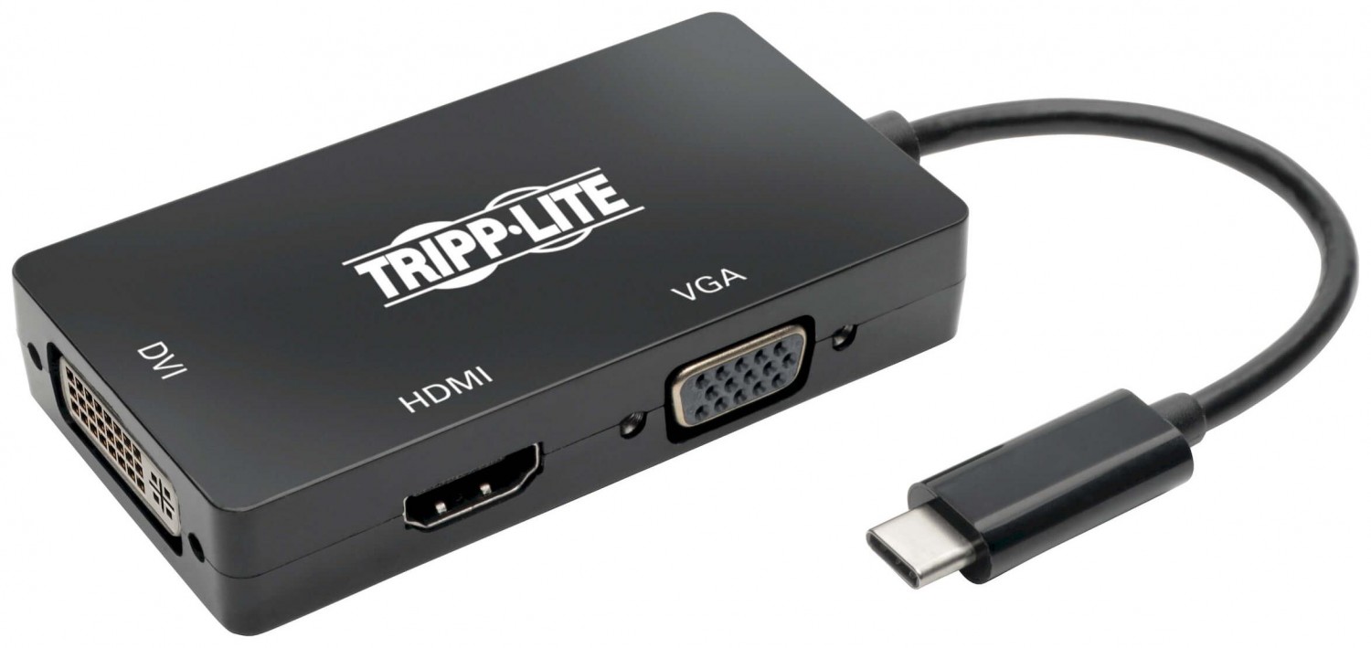Eaton Tripp Lite USB-C Multiport Adapter (M/3xF) - 4K HDMI, DVI, VGA, HDCP, Black