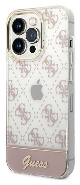 Guess 4G Stripe Script Logo Electroplated Pattern do iPhone 14 Pro Max (różowy)