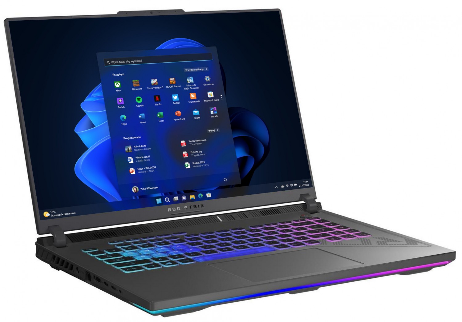 Asus ROG Strix 16 G614JZ-N3012W Core i7-13650HX | 16''-165Hz | 16GB | 512GB + 500GB | W11 | RTX4080