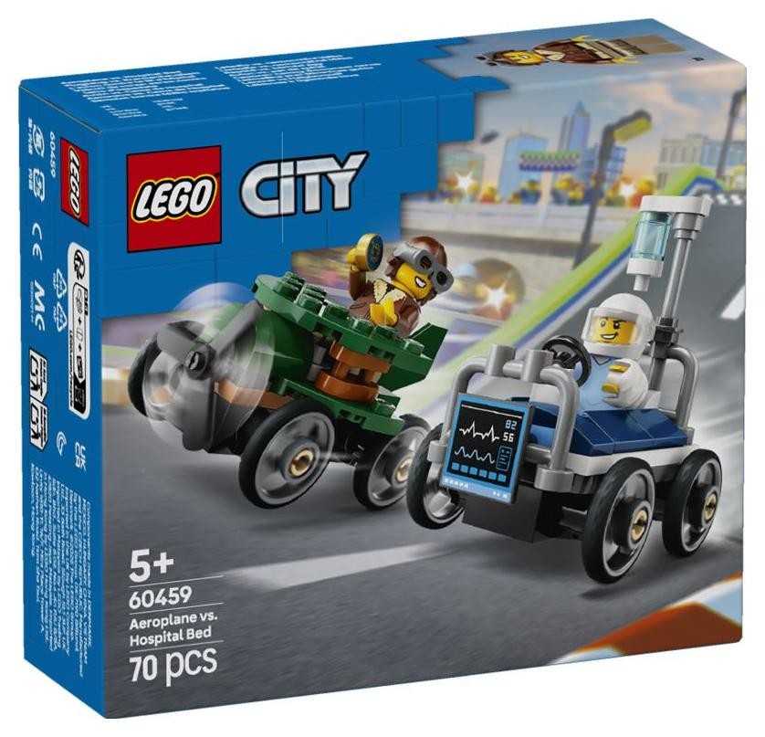 Klocki konstrukcyjne LEGO City Great Vehicles 60459 Zestaw wyścigówek: samolot kontra łóżko szpitalne