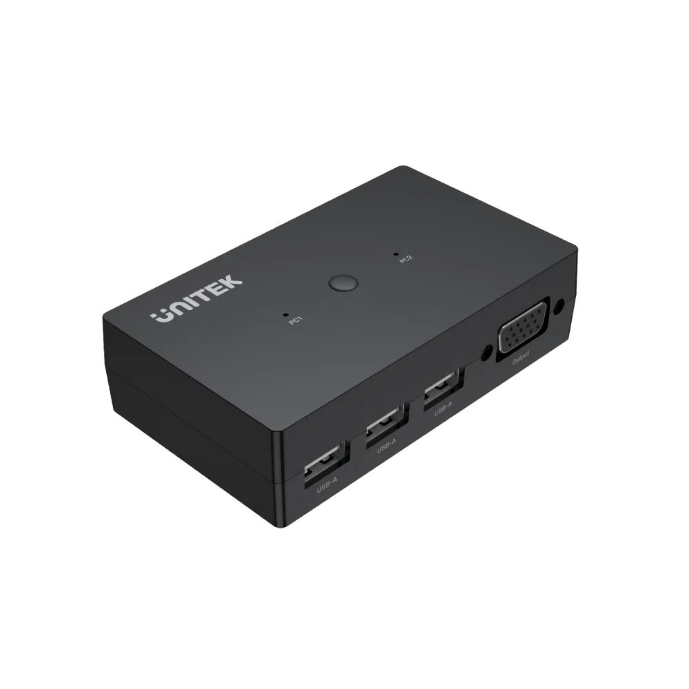 Unitek Przełącznik KVM 2-in 1-out, 2xVGA, 3xUSB-A