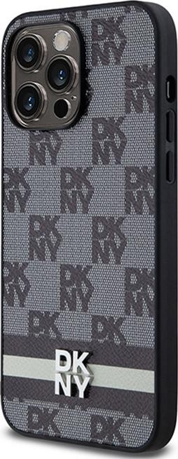 DKNY Leather Checkered Mono Pattern & Printed Stripes - Etui iPhone 14 Pro Max (czarny)