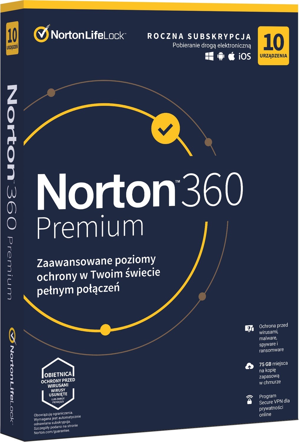 Ochrona i bezpieczeństwo danych Norton 360 Premium BOX PL 10 - device - licencja na rok