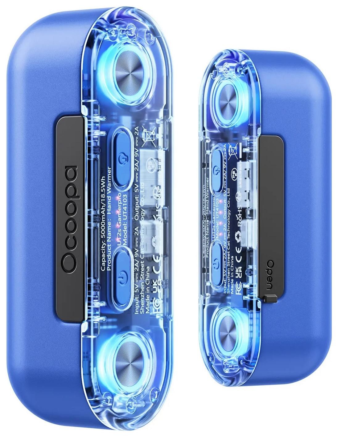 Ocieplacz dłoni Ocoopa UT2s GamerPro, 2x 5000 mAh, do 2*8h, powerbank 18 W, LED, niebieski
