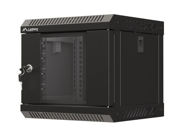 Szafa rack 10" Lanberg szafa rack wisząca 10'' 4U 300x300 czarna drzwi przeszklone (flat pack)