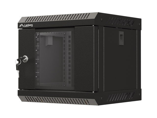 Szafa rack 10" Lanberg szafa rack wisząca 10'' 4U 300x300 czarna drzwi przeszklone (flat pack)