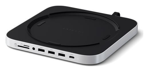 Satechi Stand & Hub do Mac Mini/Studio | 1x USB-C 3.2 | 1x USB-A 3.2 | 2x USB-A 3.0 | 3,5mm jack | port micro/SD | NVMe/M.2 SATA SSD