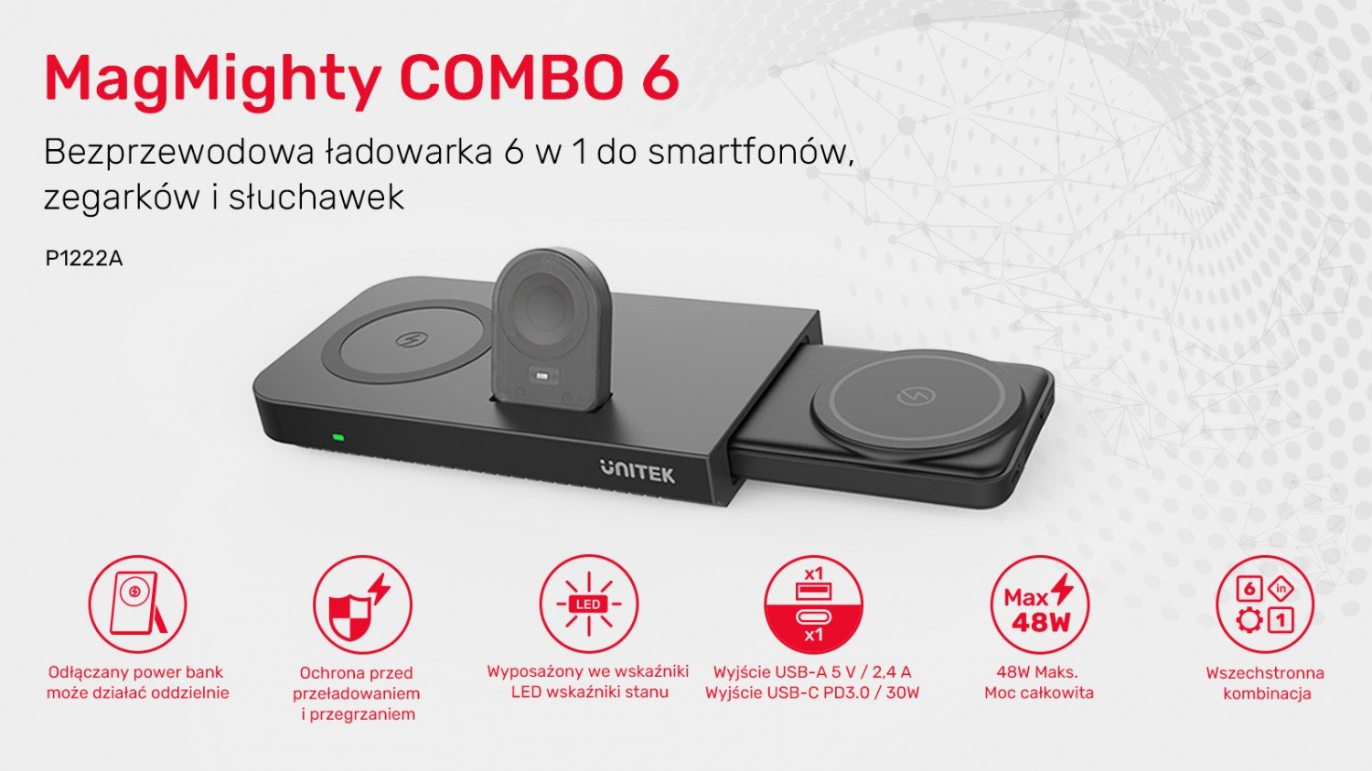 Unitek bezprzewodowa 48W z powerbankiem