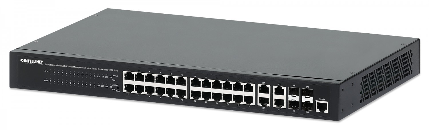 Intellinet 561426 Switch zarządzalny 24x RJ45 Gigabit POE+ 370W, 4x Combo SFP/RJ45