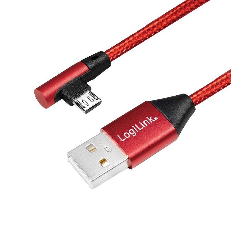LogiLink micro USB w oplocie 1.0m kątowy czerwony