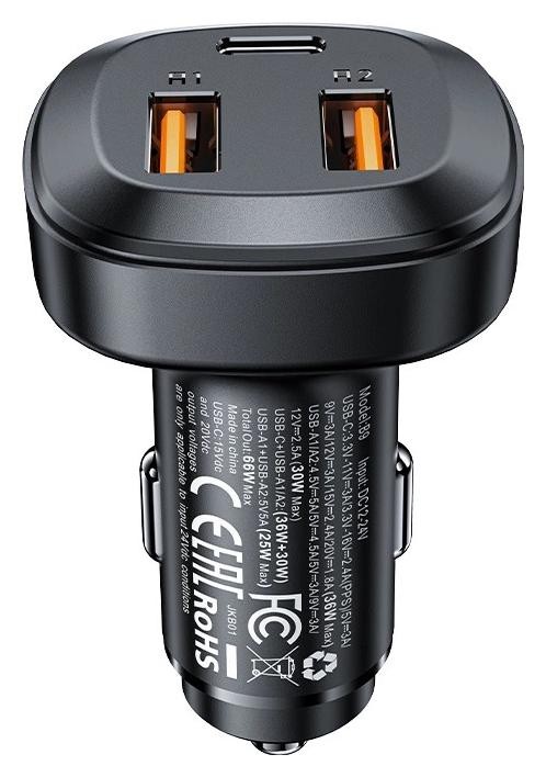 Acefast 66W 2x USB / USB Typ C, czarny (B9)