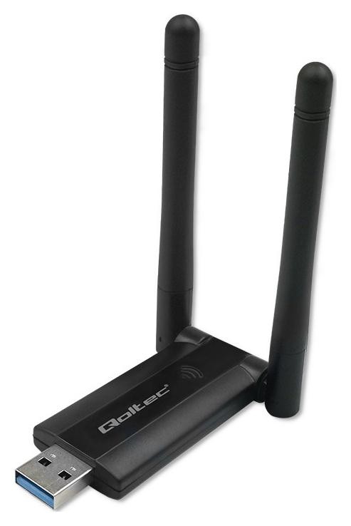 Qoltec 56987 Adapter USB DUAL Wi-Fi z antena 2 x 2dBi | Standard AC | USB 3.0 | 1200Mbps