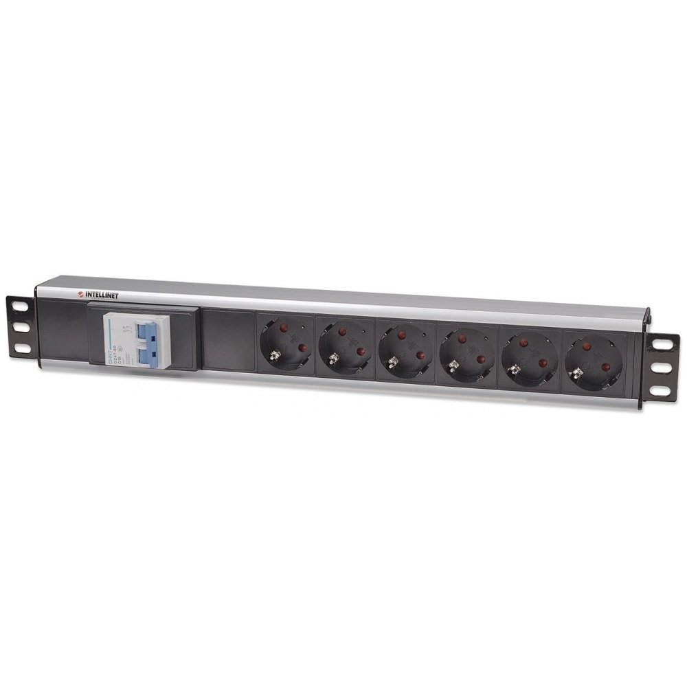 Intellinet 711432 Listwa zasilająca Rack 19'' 1.5U, 6x Schuko, z wyłącznikiem, kabel 1.6m