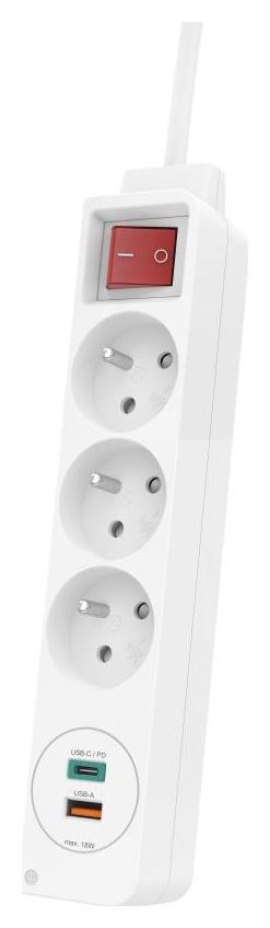 Hama 3 gniazda 230V, 1xUSB C, 1xUSB A, biała