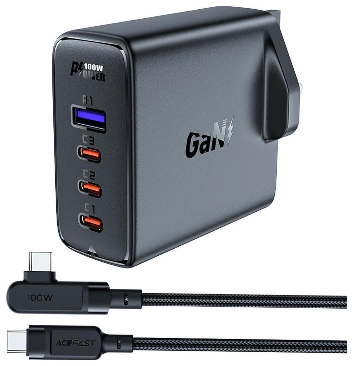 Acefast A40 GaN UK 100W PD 3x USB-C 1x USB-A - czarna