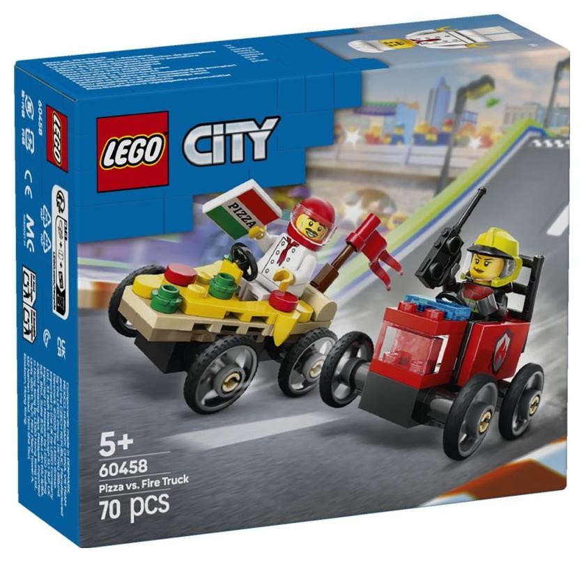 Klocki konstrukcyjne LEGO City Great Vehicles 60458 Zestaw wyścigówek: pizza kontra wóz strażacki
