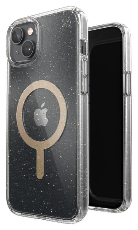Etui typu plecki Speck Presidio Perfect-Clear Glitter + MagSafe do iPhone 14 Plus z powłoką microban (Clear / Gold Glitter)