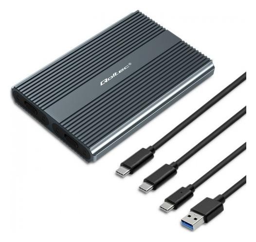 Obudowa do dysków twardych Qoltec | kieszeń na dysk M.2 SSD | SATA | NVMe | USB-C | DUAL 2 x 2TB