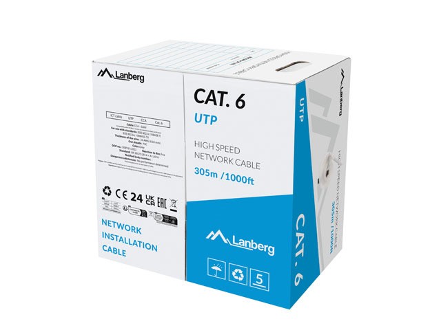 Lanberg kabel LAN UTP kat.6 305m drut CCA szary fluke passed