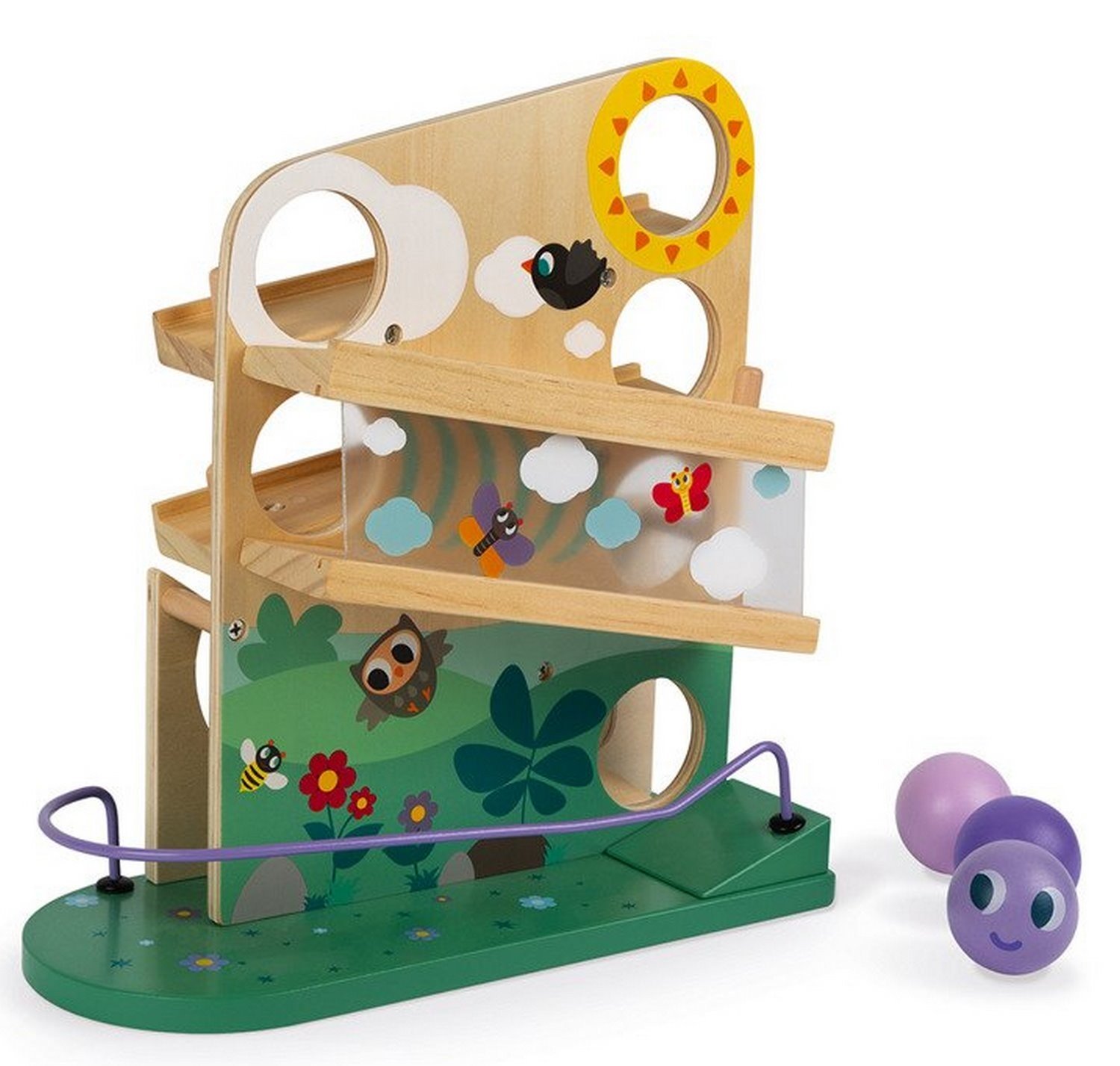 Nauka przez zabawę,zabawka edukacyjna Janod Drewniany kulodrom Gąsienica J08055