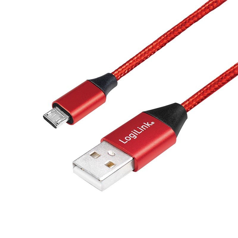 LogiLink micro USB w oplocie 0.3m czerwony