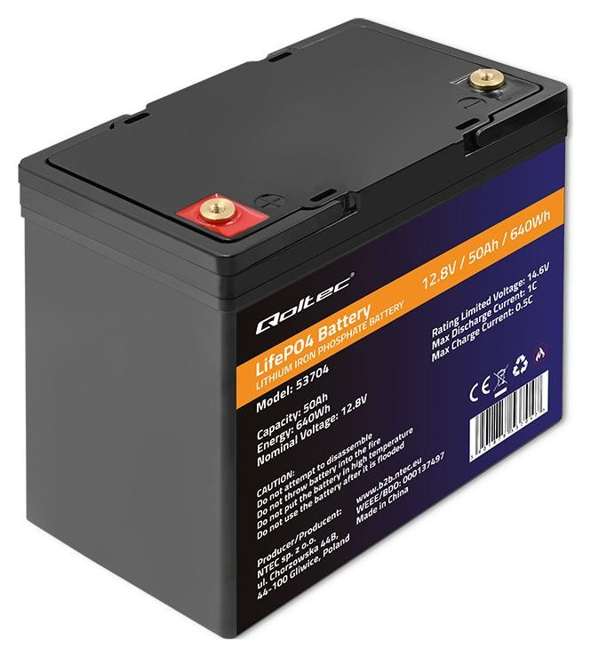 Qoltec Akumulator LiFePO4 Litowo-Żelazowo-Fosforanowy | 12.8V | 50Ah | 640Wh| BMS