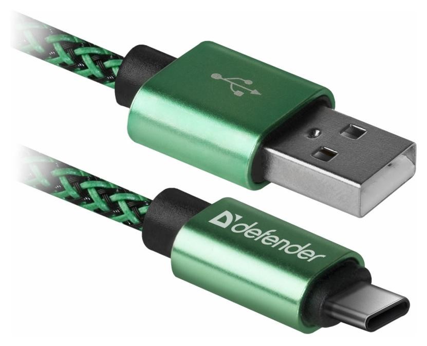 Defender USB AM-TYPE C 1,0m 2.1A Zielony