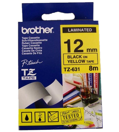 Czarny nadruk na żółtym tle Brother TZE-631